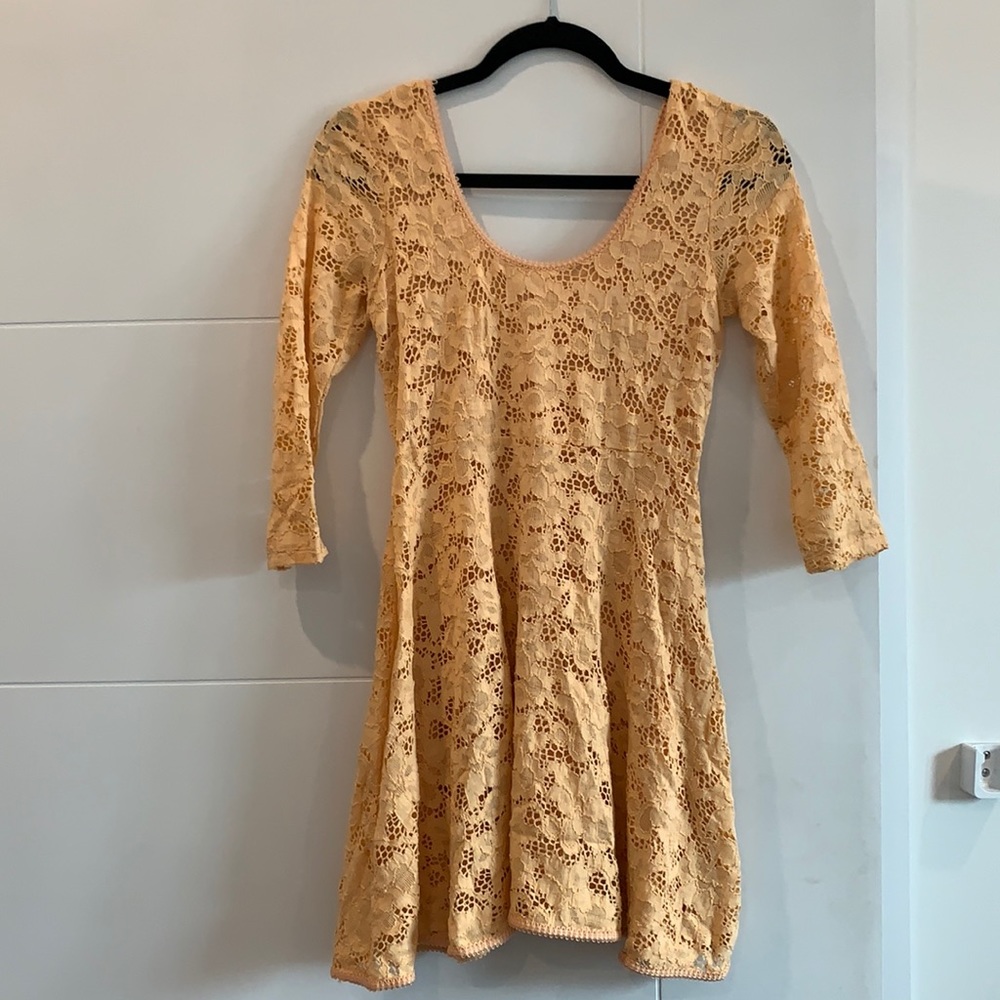 Free People Fit & Flare Orange Lace Mini Dress XS
